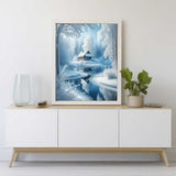 House by the river in the snow — Diamond Painting Kit, product view 2