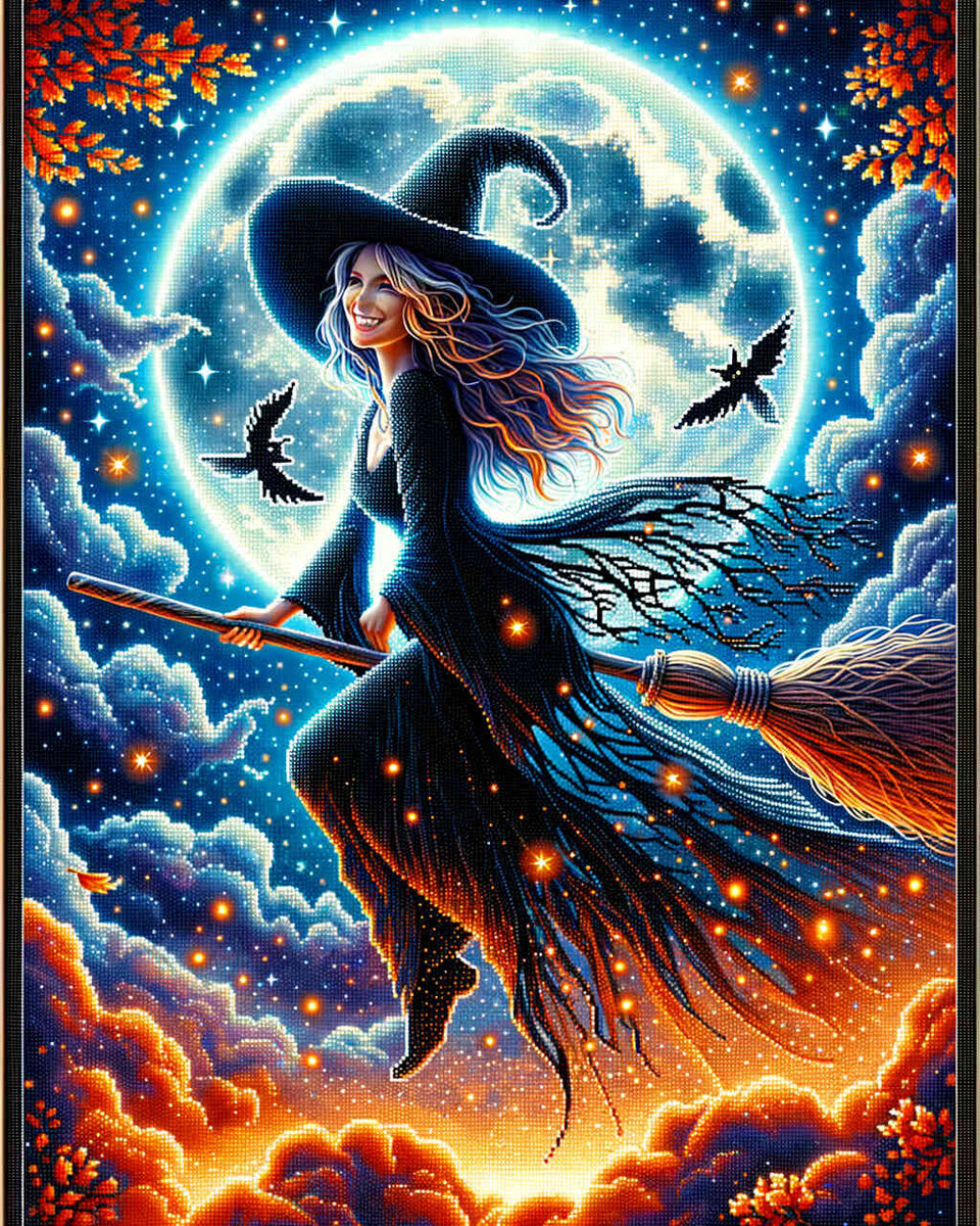 Witch on a broom — Diamond Painting Kit design