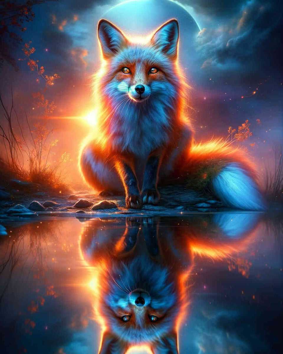 Fox mirror image, colored — Diamond Painting Kit design