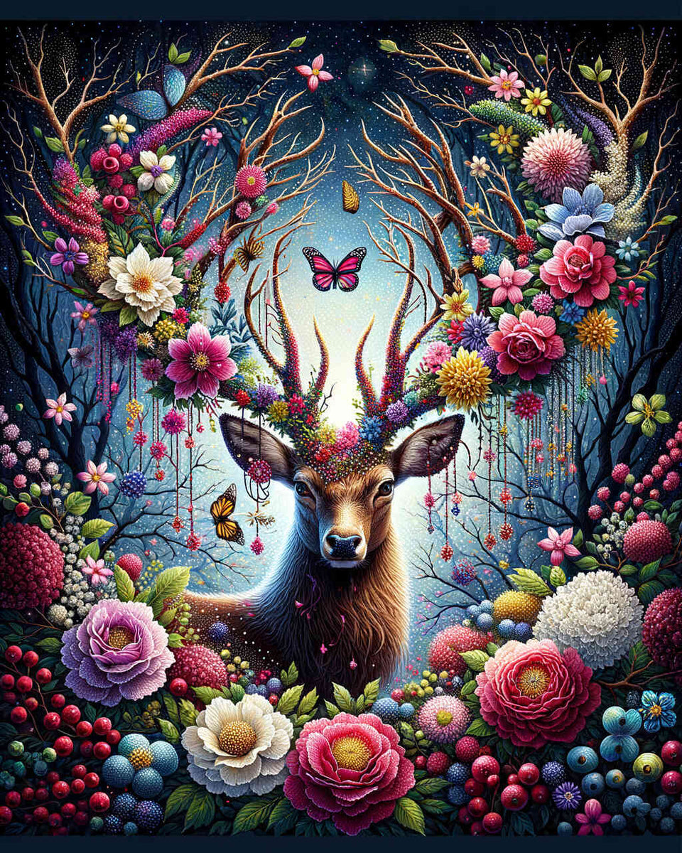 Deer with flower antlers — Diamond Painting Kit design