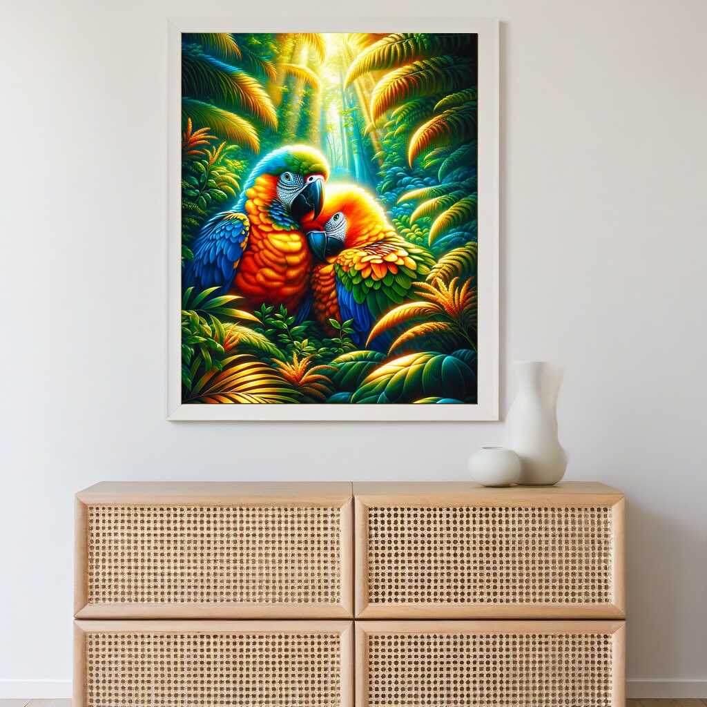 Parrots, couple — Diamond Painting Kit, product view 2