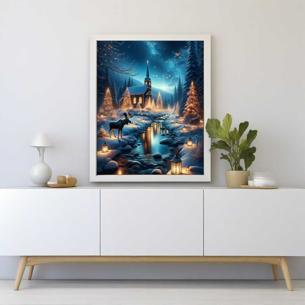 Church in Winter, Elks — Diamond Painting Kit, product view 2