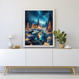 Church in Winter, Elks — Diamond Painting Kit, product view 2