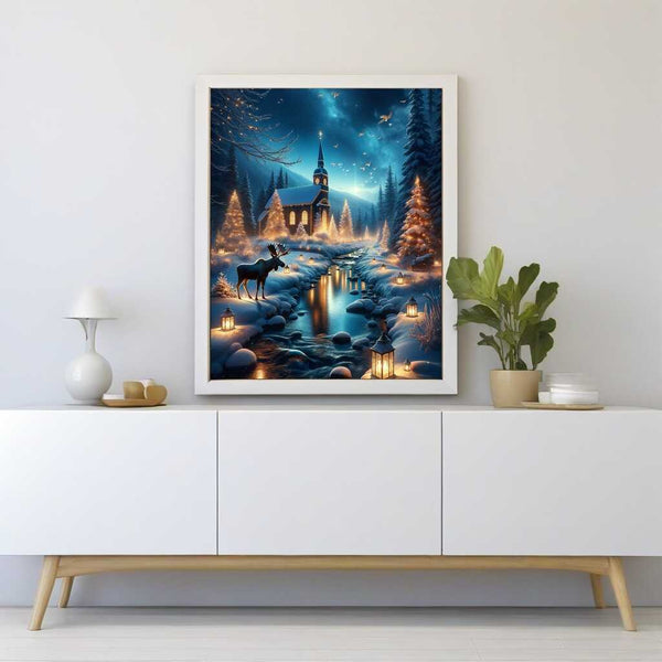 Church in Winter, Elks — Diamond Painting Kit, product view 2