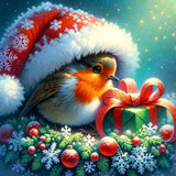 Robin with Christmas hat — Diamond Painting Kit design