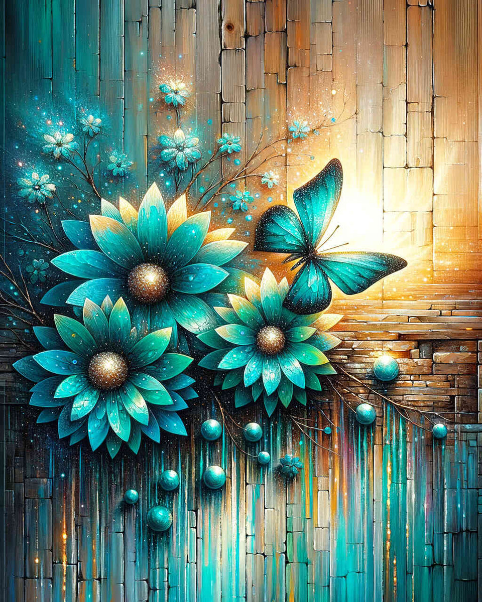 Three turquoise flowers — Diamond Painting Kit design