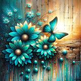 Three turquoise flowers — Diamond Painting Kit design