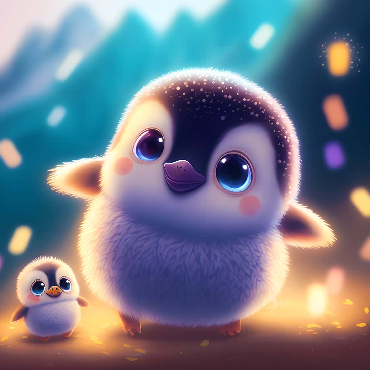 Peaceful Penguin with Child — Diamond Painting Kit design