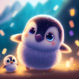 Peaceful Penguin with Child — Diamond Painting Kit design