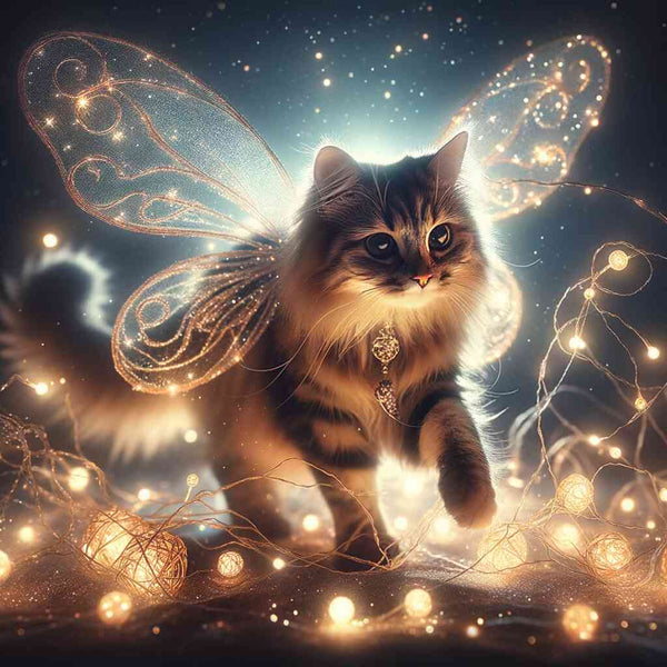 The Winged Cat of Starry Night — Diamond Painting Kit design
