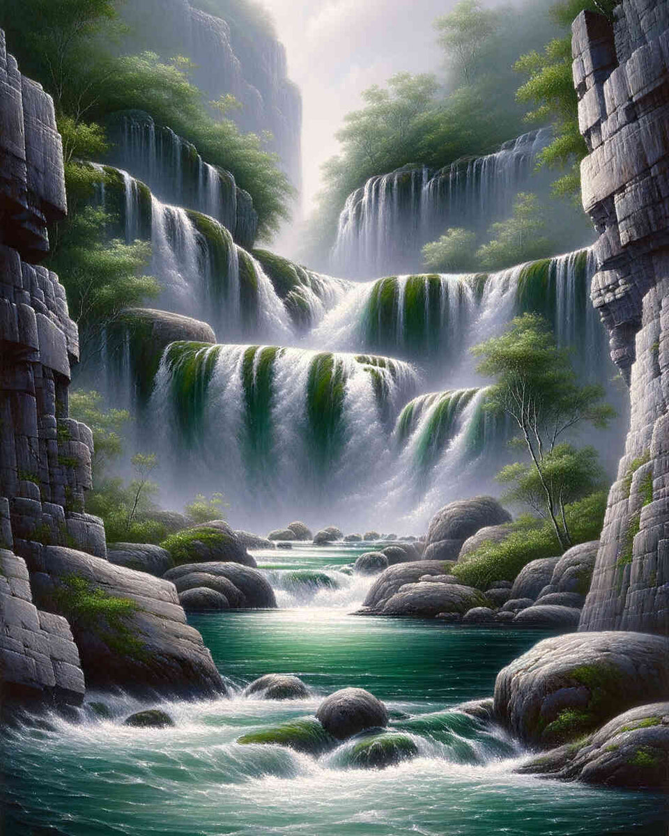 Waterfall Rocks — Diamond Painting Kit design
