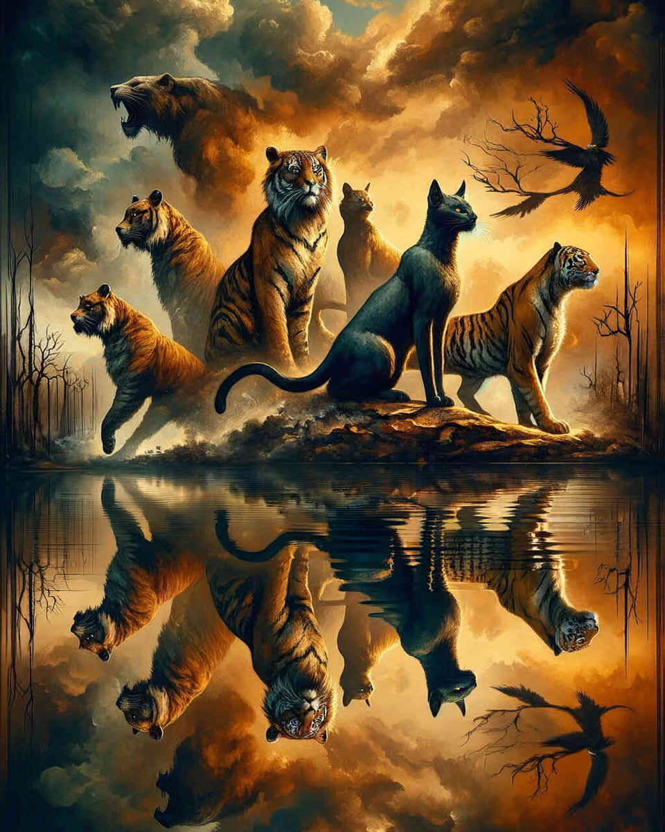 Tiger and panther, mirror images — Diamond Painting Kit design