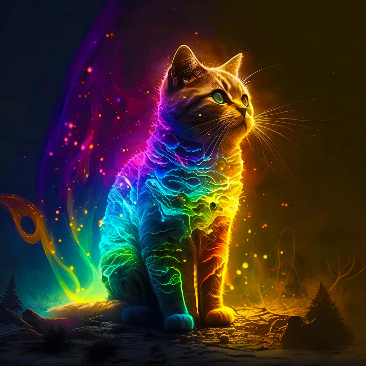 Neon cat in space — AB Diamond Painting Kit design