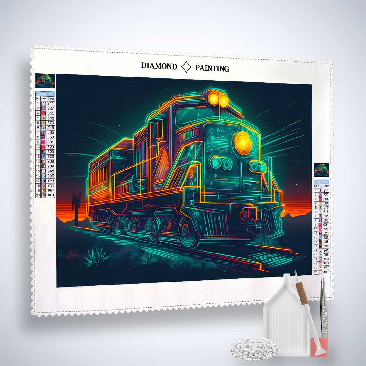 Train at night in the light — AB Diamond Painting Kit, product view 2