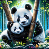 Panda Family among Tree Trunks — Diamond Painting Kit design