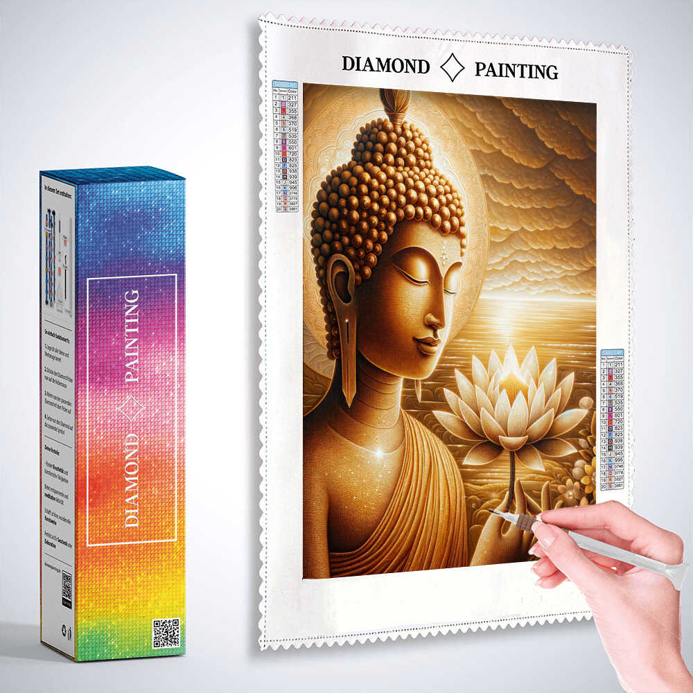 Buddha with white lotus flower — Diamond Painting Kit, product view 3