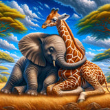 Baby elephant and giraffe are best friends — Diamond Painting Kit design