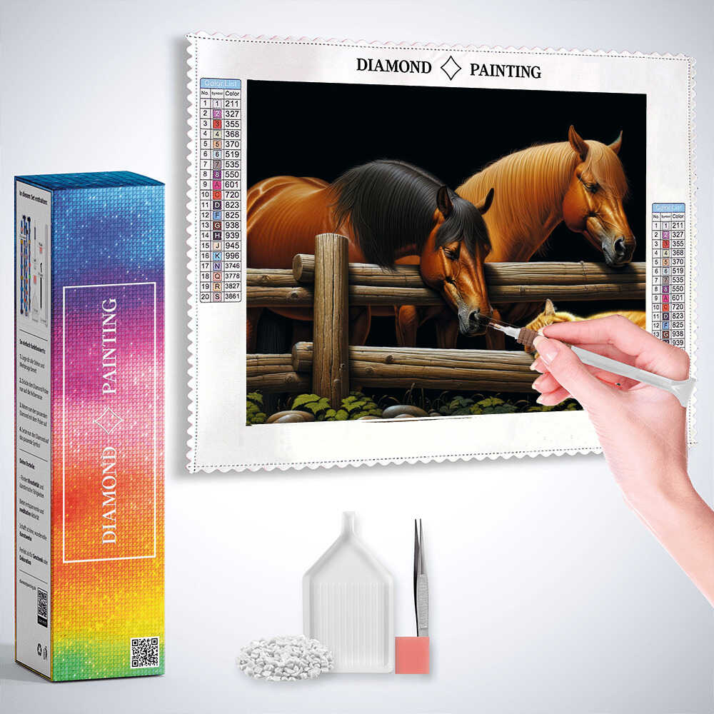 Horses and a Cat — Diamond Painting Kit, product view 3