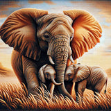 Mother Elephant with Her Calves — Diamond Painting Kit design