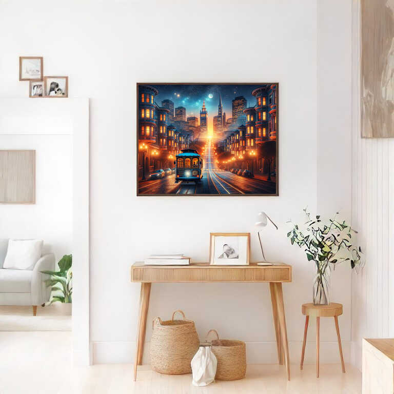 Streetcar in San Francisco in the evening — Diamond Painting Kit, product view 2