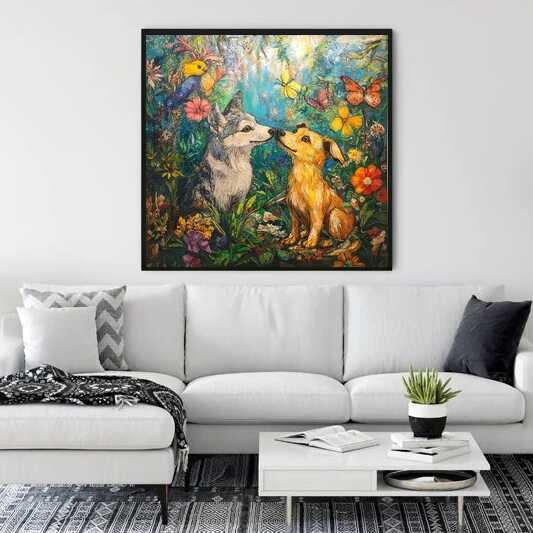 Dogs in a Tropical Flower Garden — Diamond Painting Kit, product view 2