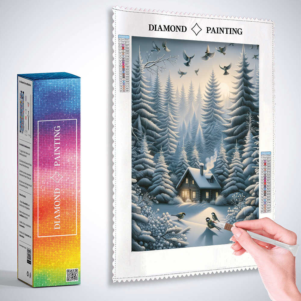 House in snowy fir trees — Diamond Painting Kit, product view 3
