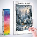 House in snowy fir trees — Diamond Painting Kit, product view 3