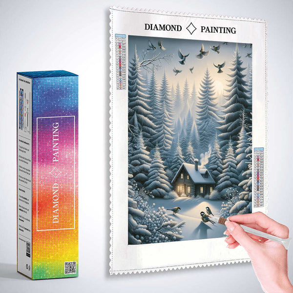 House in snowy fir trees — Diamond Painting Kit, product view 3