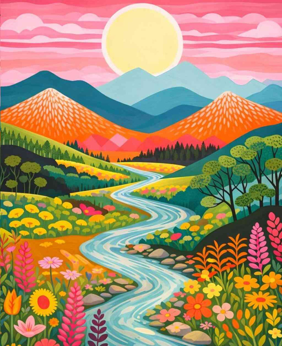 Sunrise in the Valley of Flowers — Diamond Painting Kit design