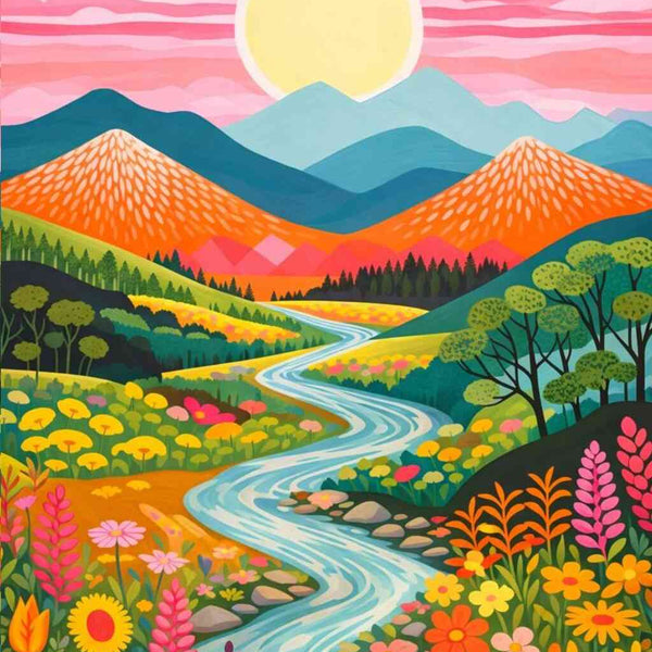 Sunrise in the Valley of Flowers — Diamond Painting Kit design