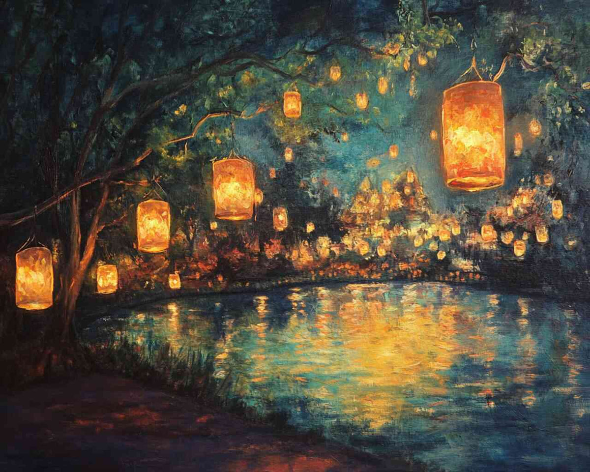 Lanterns in the Twilight — Diamond Painting Kit design