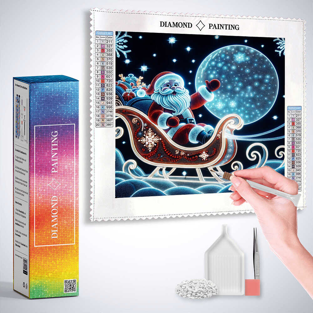 Merry Christmas Santa Claus in sleigh — Diamond Painting Kit, product view 3