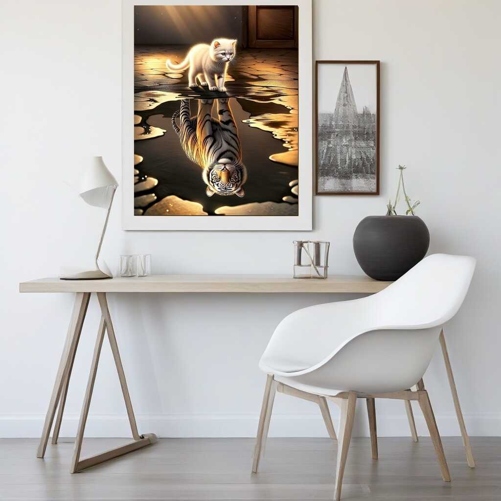 Cat white tiger mirror image — Diamond Painting Kit, product view 2