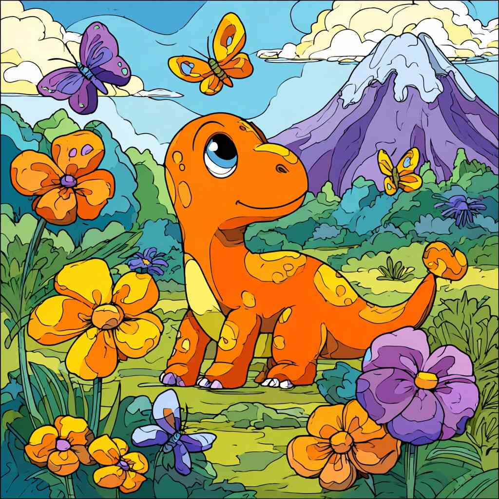 Orange Dinosaur in Spring — Diamond Painting Kit design