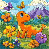 Orange Dinosaur in Spring — Diamond Painting Kit design