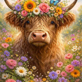 Highland Cow with a Flower Crown — Diamond Painting Kit design