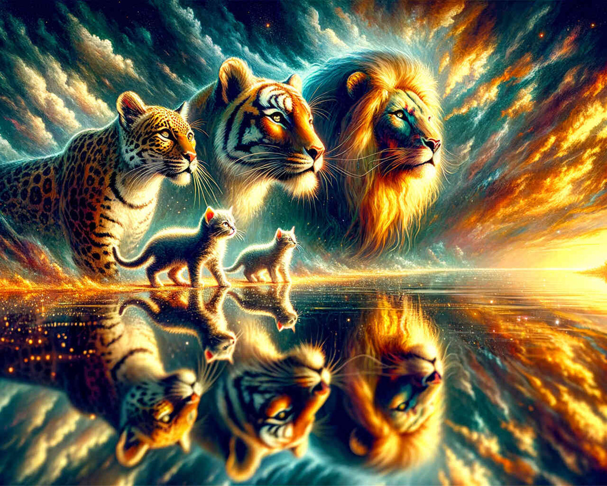 View into the future, leopard, lion, tiger — Diamond Painting Kit design