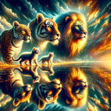 View into the future, leopard, lion, tiger — Diamond Painting Kit design