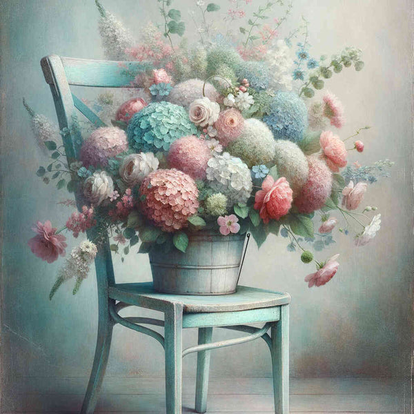 Chair with bouquet of flowers — Diamond Painting Kit design