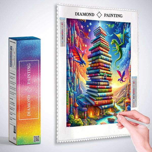 Book Tower, Cartoon — Diamond Painting Kit, product view 3