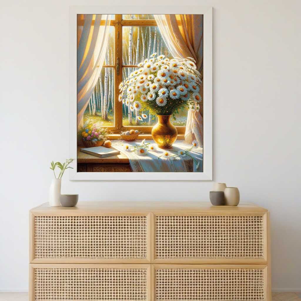 Bouquet of daisies at the window — Diamond Painting Kit, product view 2
