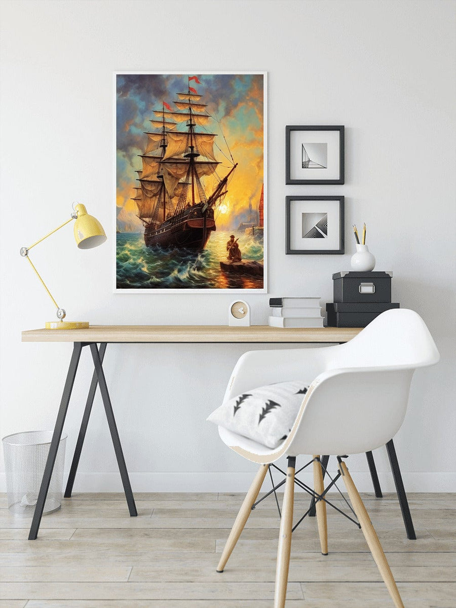 Ship at sunrise, rough sea — Diamond Painting Kit, product view 3