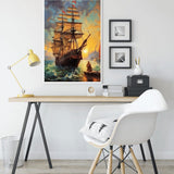 Ship at sunrise, rough sea — Diamond Painting Kit, product view 3