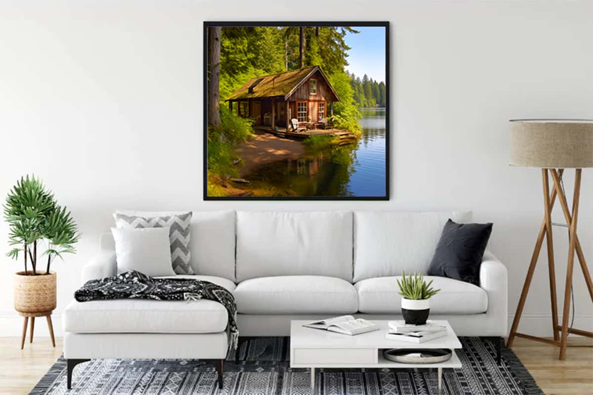 House on the lakeshore — Diamond Painting Kit, product view 3