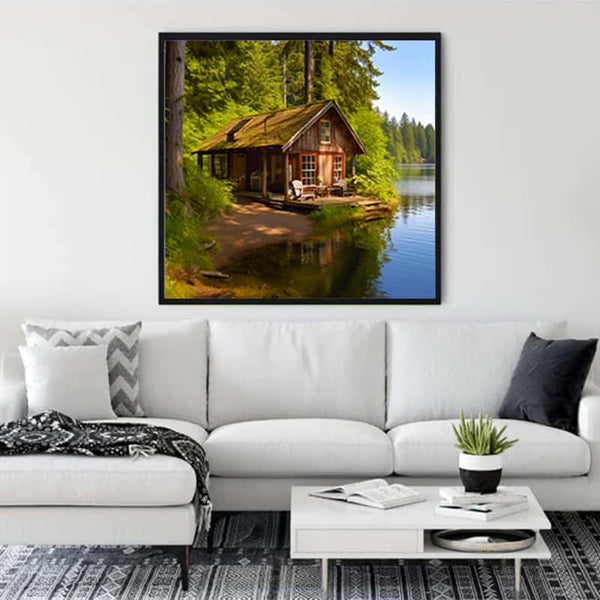 House on the lakeshore — Diamond Painting Kit, product view 3