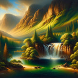 Mountains and a Woodland Waterfall — Diamond Painting Kit design