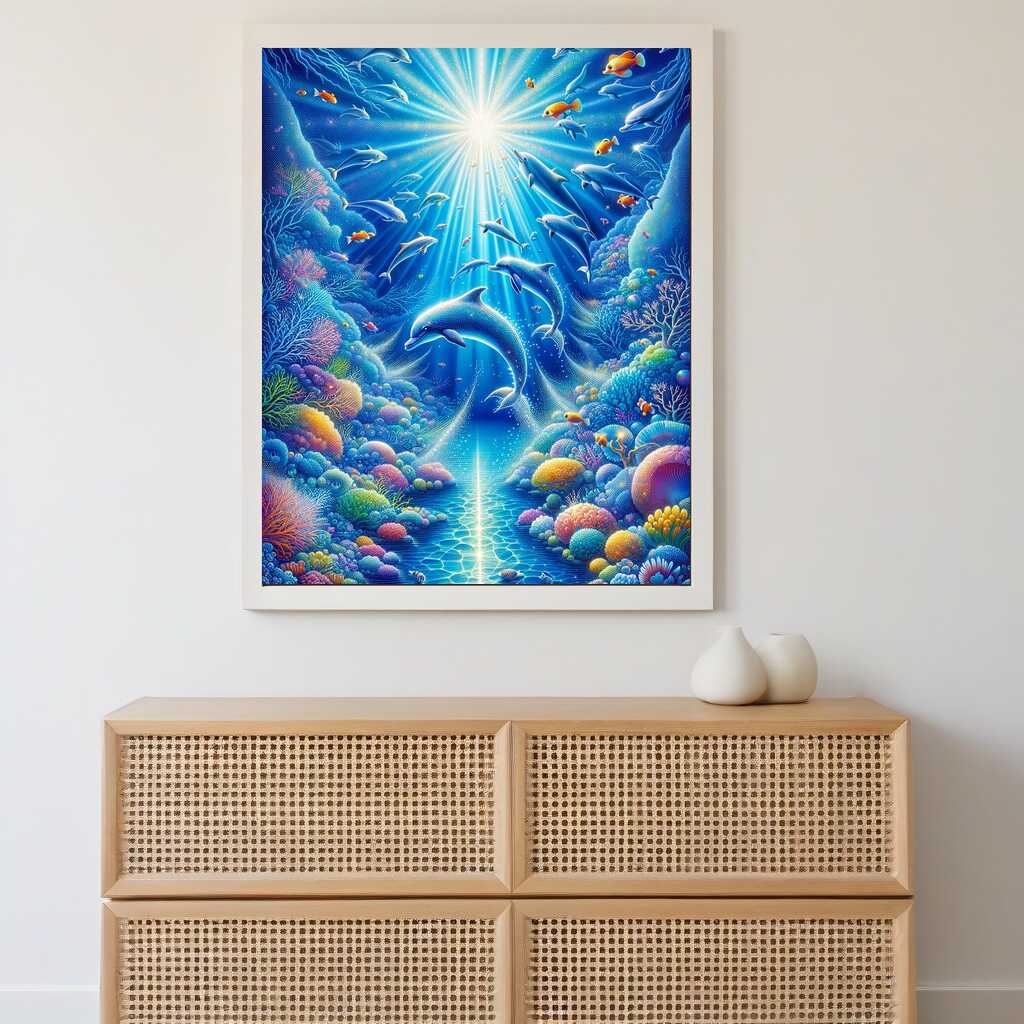 Dolphins in the sea — Diamond Painting Kit, product view 2