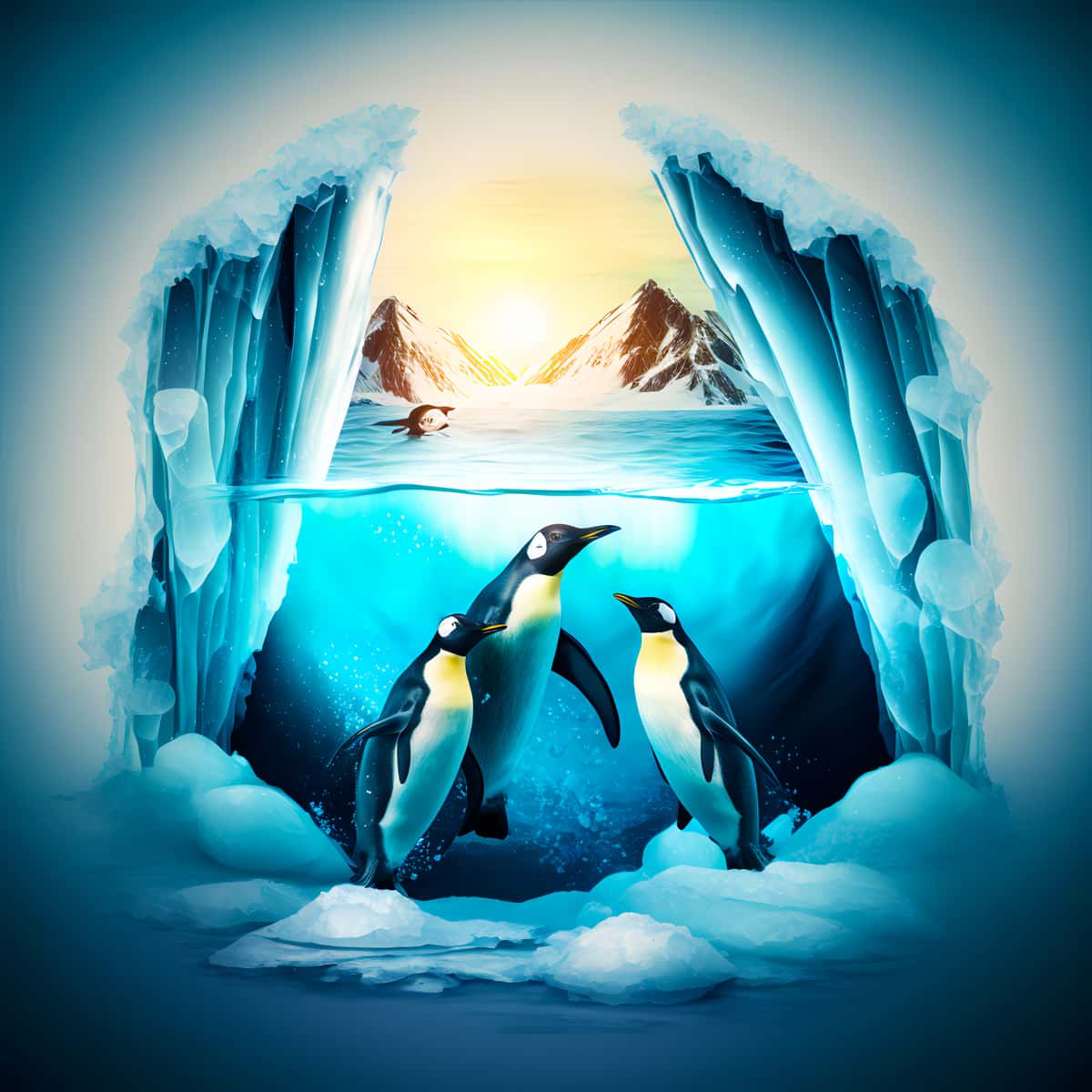 Penguins under water — Diamond Painting Kit design