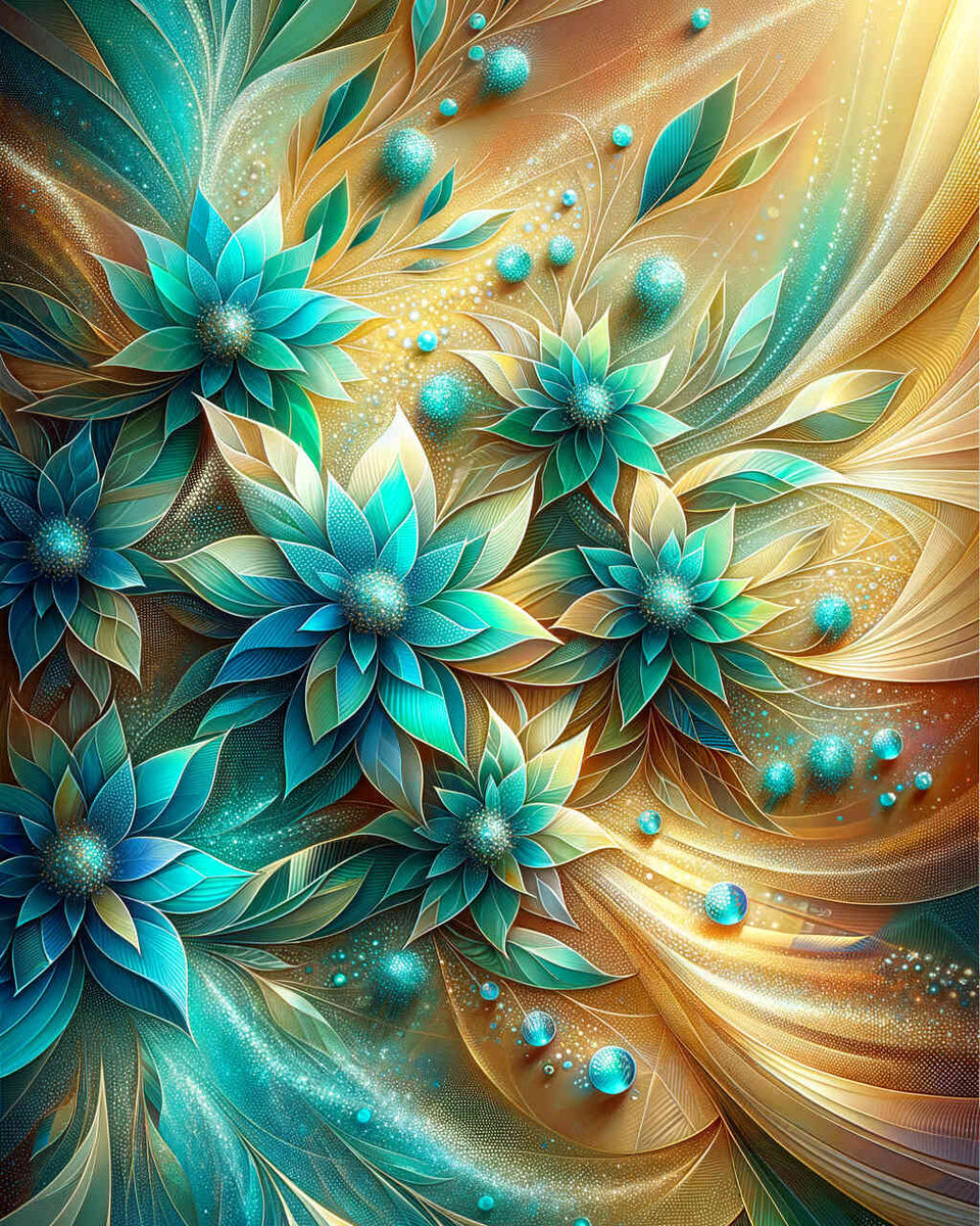 Abstract flowers turquoise — Diamond Painting Kit design