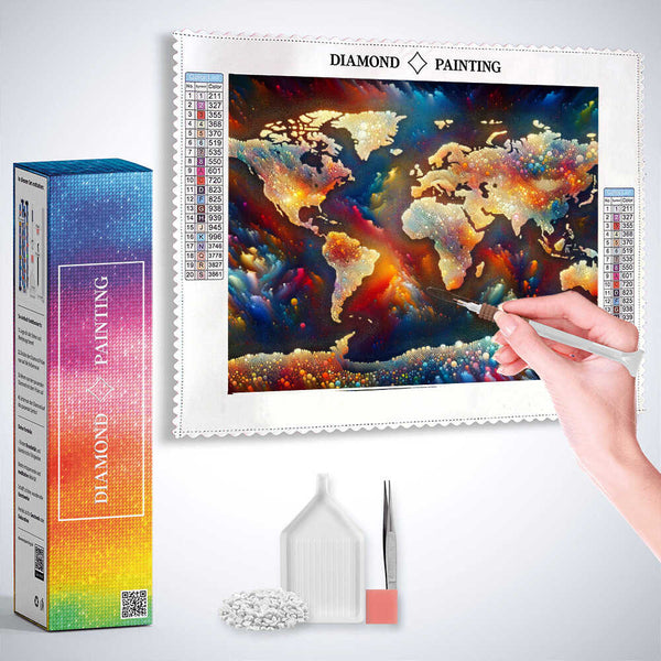 World Map in Splashes of Color — Diamond Painting Kit, product view 3